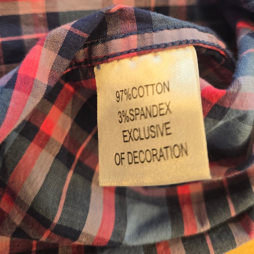 Tailorbyrd Mens Large Blue Pink Plaid Button Down Shirt Floral Trim Cotton Blend - Picture 6 of 9